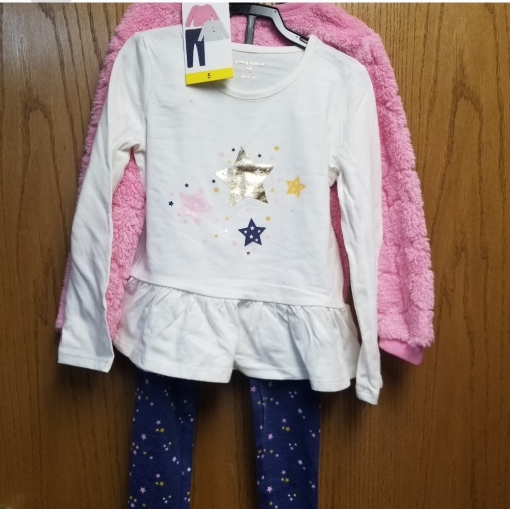 BCBG Girls 3-Piece Plush Set, Pink Sweater, Cream Tunic & Blue Leggings, - Picture 4 of 8